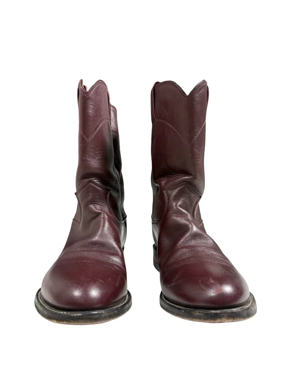 Justin 3037 Leather Roper Boots Mens 8D Burgundy Western Cowboy Ranch Boots